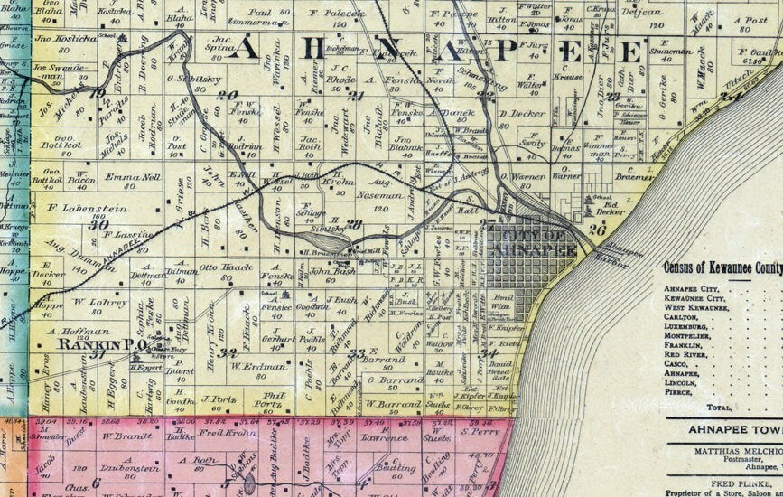 1895 Map of Kewaunee County Wisconsin Ahnapee