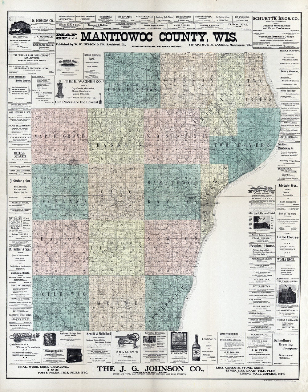 1902 Map of Manitowoc County Wisconsin