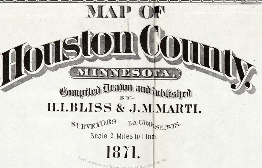 1871 Farm Line Map of Houston County Minnesota