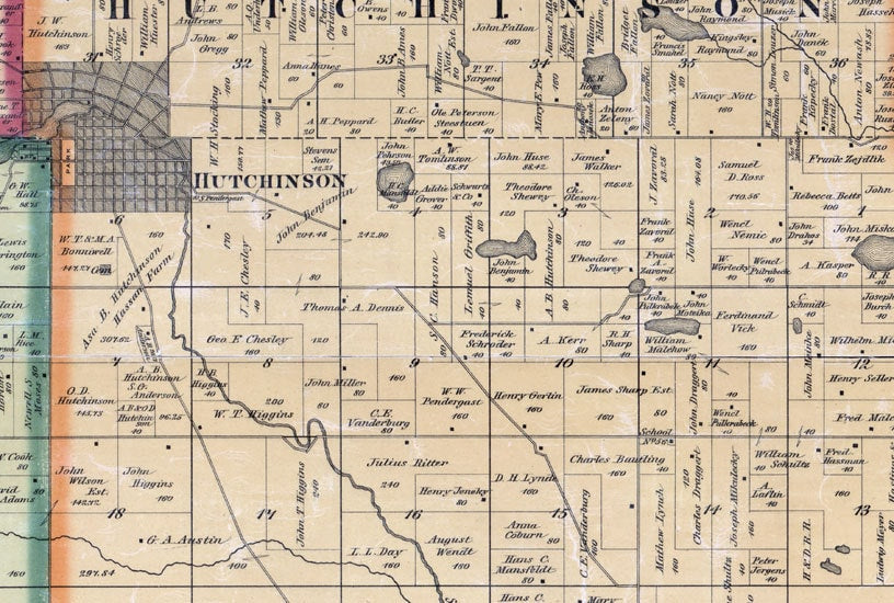 1880 Farm Line Map of McLeod County Minnesota Glencoe Hutchinson