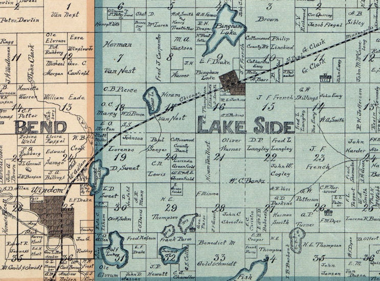 1898 Map of Cottonwood County Minnesota Windom Mountain Lane