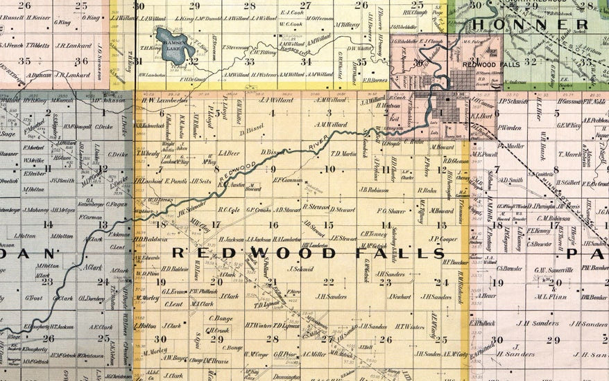 1898 Map of Redwood County Minnesota Redwood Falls