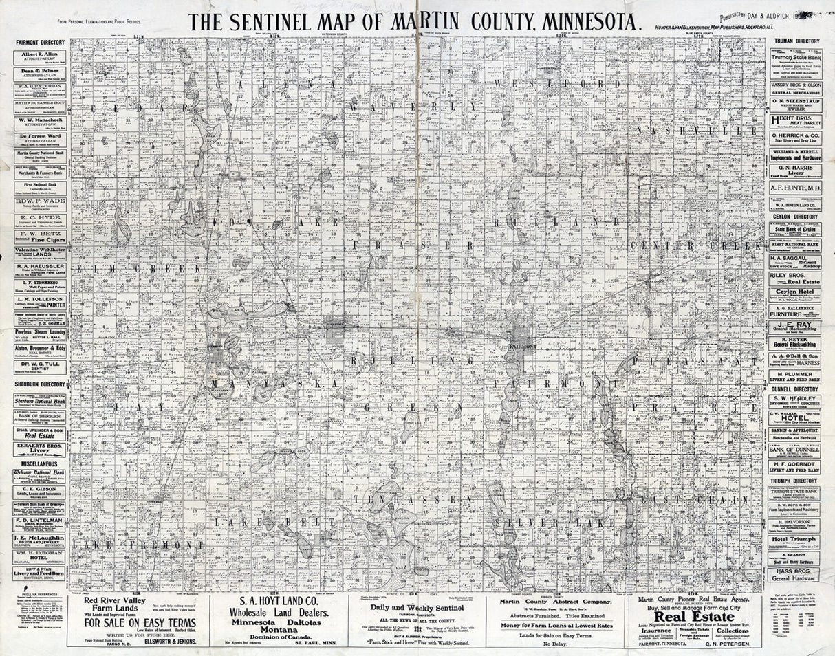 1901 Farm Line Map of Martin County Minnesota