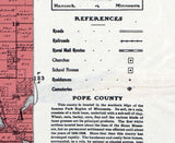 1901 Farm Line Map of Pope County Minnesota colored