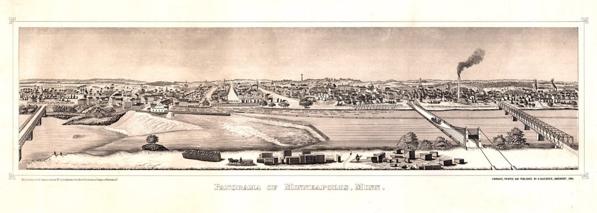 1873 Panorama Aerial Map of Minneapolis Minnesota