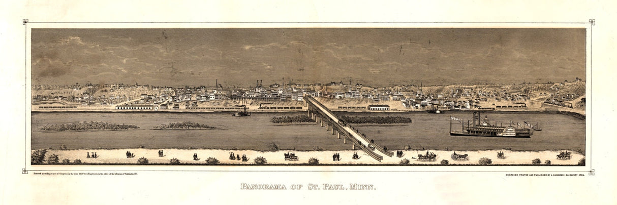 1873 Panorama Aerial Map of Saint Paul Minnesota