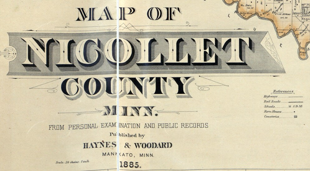 1885 Farm Line Map of Nicollet County Minnesota St Peter Traverse