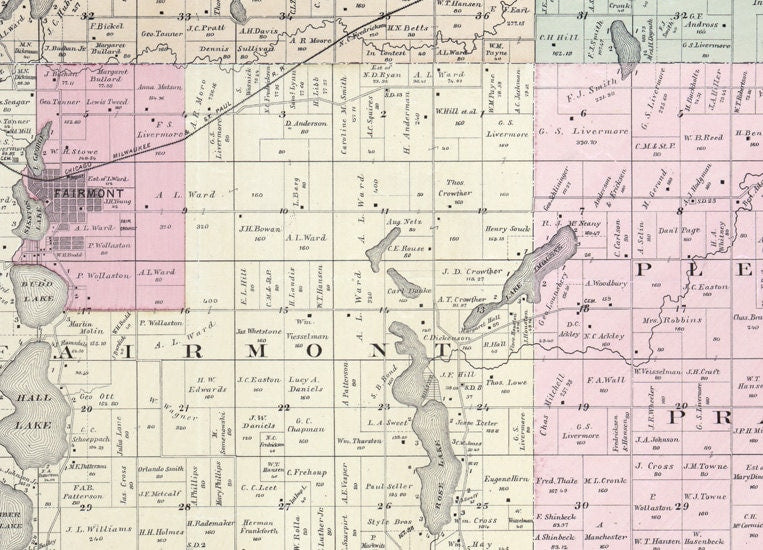 1887 Farm Line Map of Martin County Minnesota Fairmont