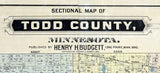 1890 Farm Line Map of Todd County Minnesota Long Prairie