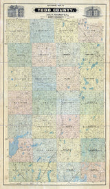 1890 Farm Line Map of Todd County Minnesota Long Prairie