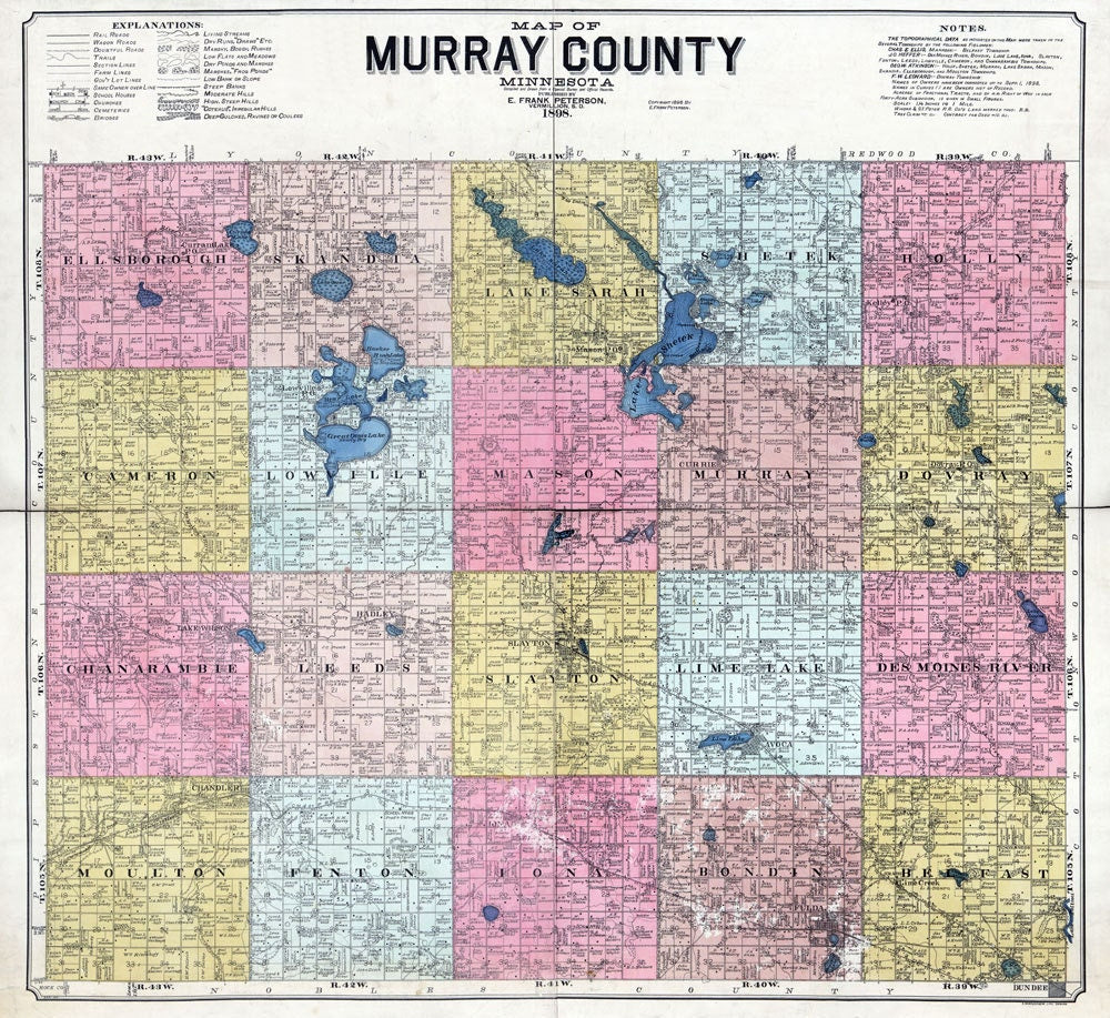 1898 Map of Murray County Minnesota Slayton