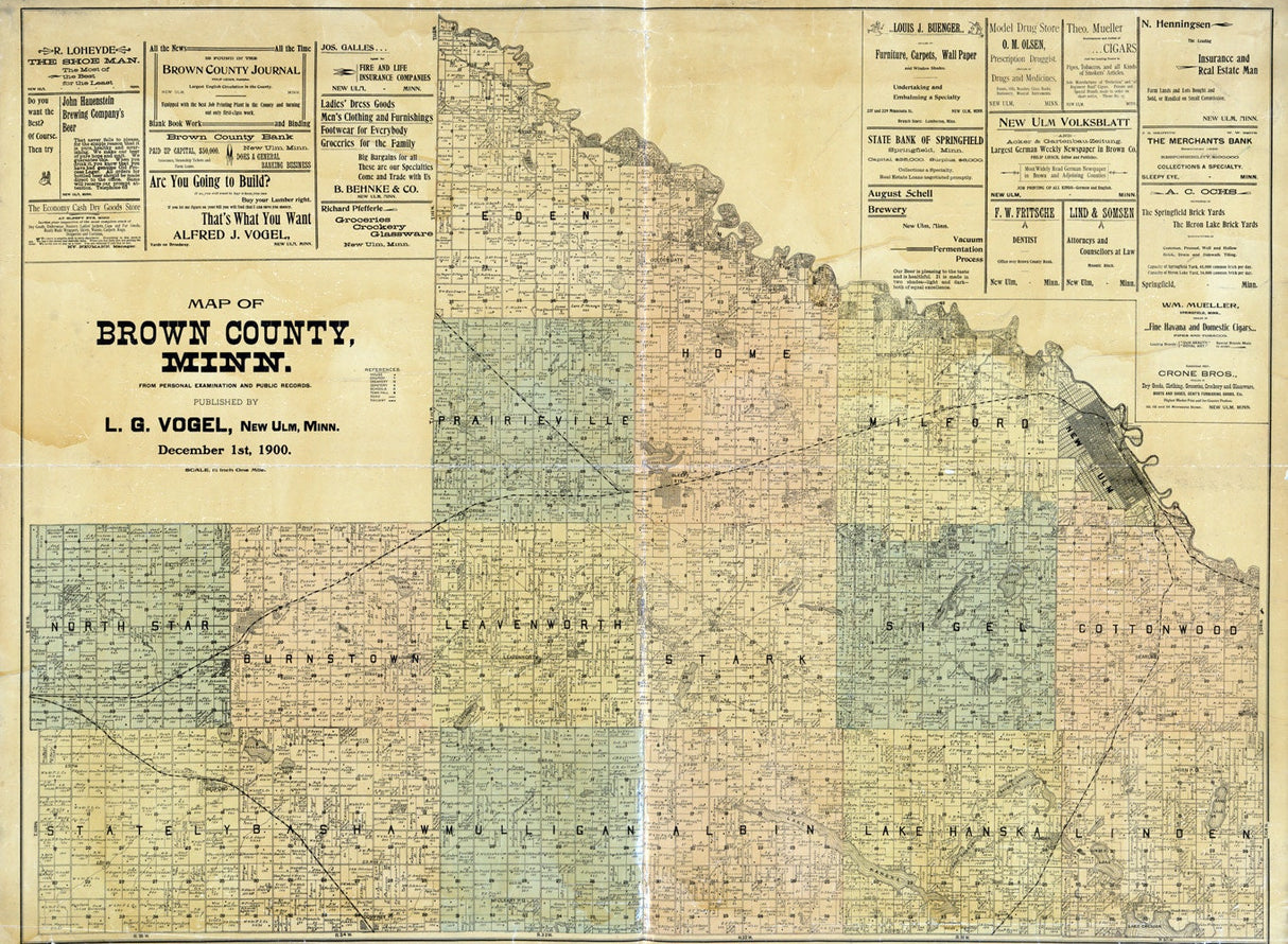 1900 Farm Line Map of Brown County Minnesota