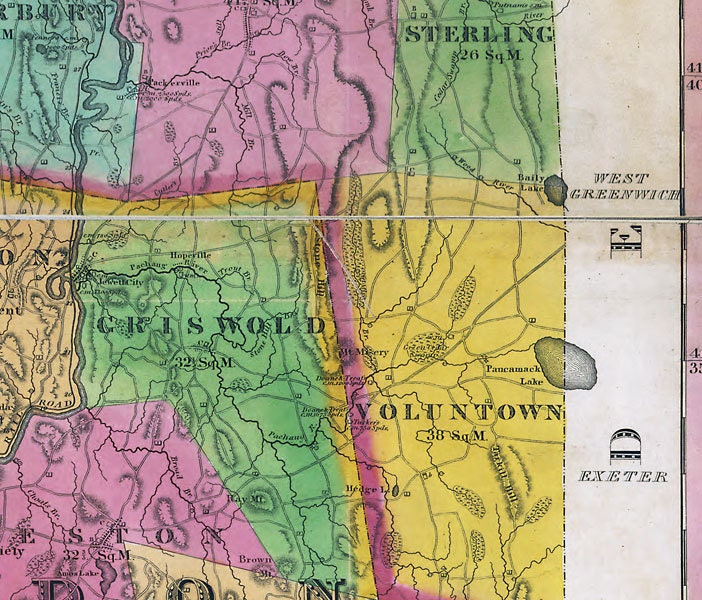 1833 Map of New London & Windham Counties Connecticut