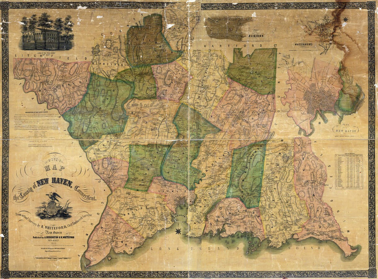 1852 Map of New Haven County Connecticut