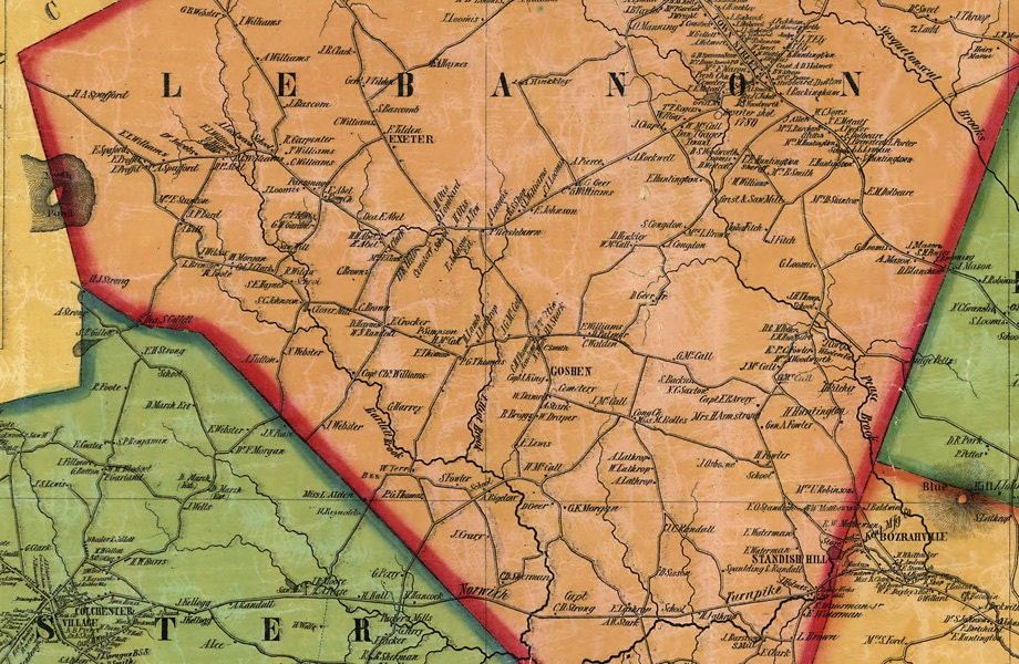 1854 Map of New London County Connecticut Genealogy