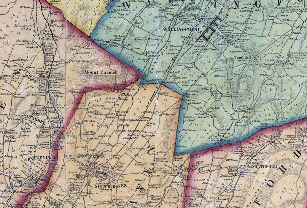 1856 Map of New Haven County Connecticut Genealogy