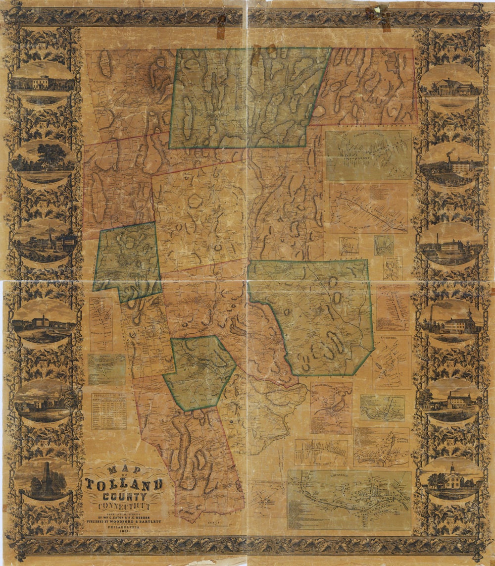 1857 Map of Tolland County Connecticut