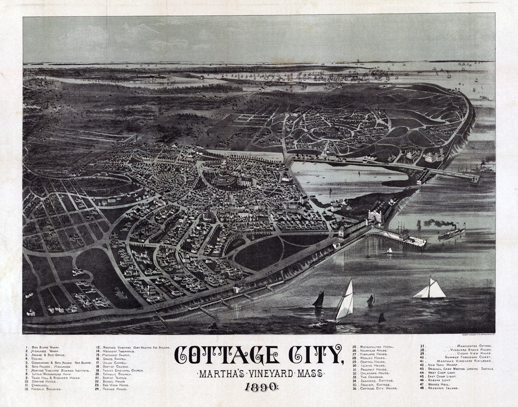 1890 Panoramic Map of Cottage City Martha's Vineyard Mass