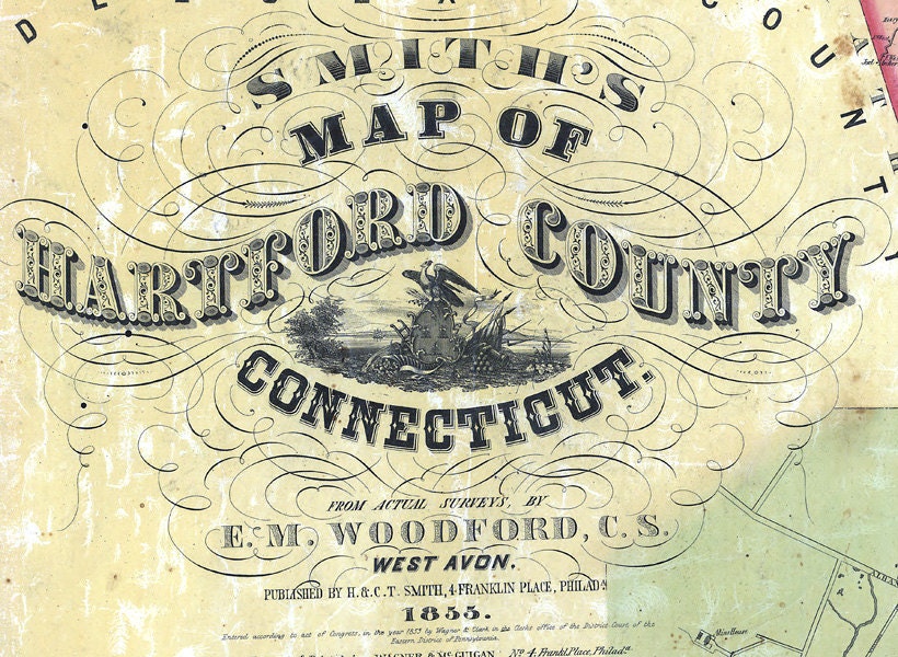 1855 Map of Hartford County Connecticut Genealogy