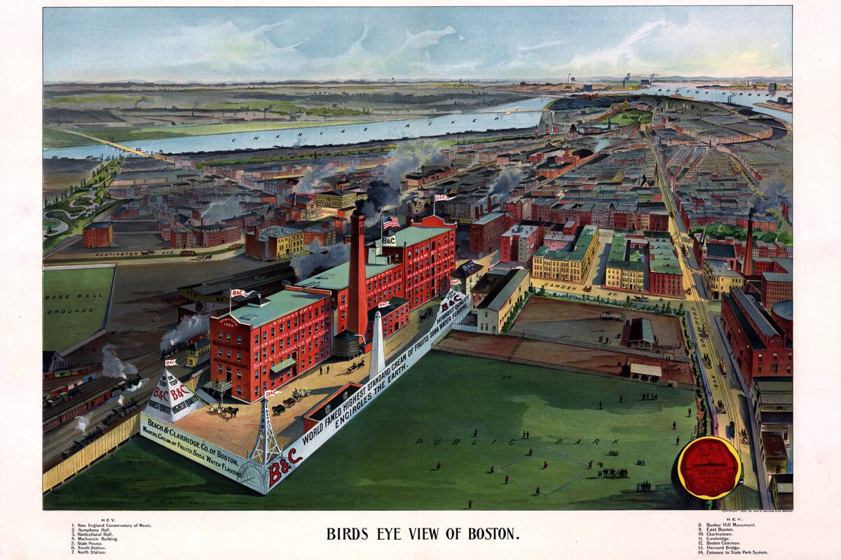 1902 Panoramic map of Boston Massachusetts