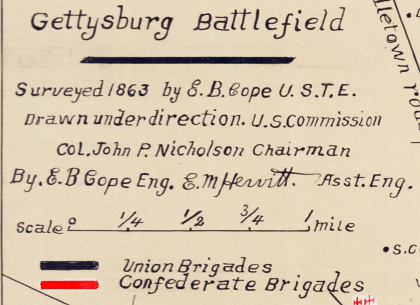 1863 Map of Gettysburg Civil War Battlefield Adams County Pennsylvania