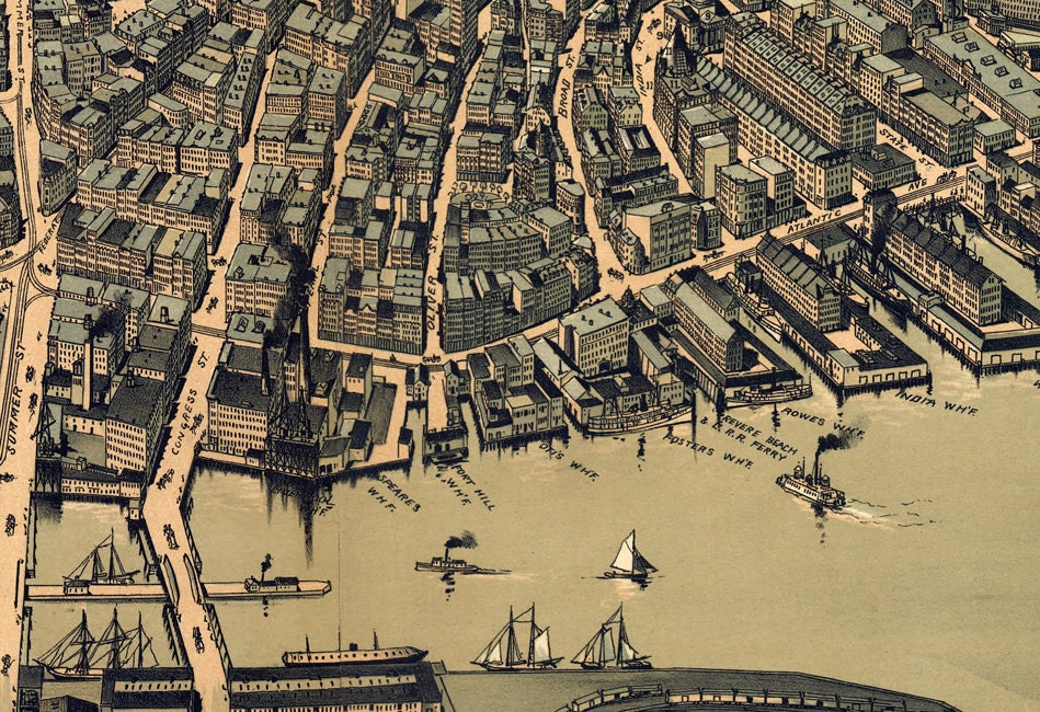 1899 Panoramic Map of Boston Massachusetts