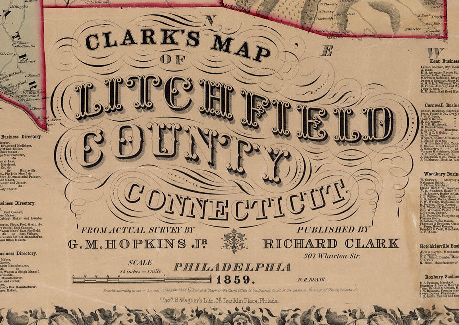 1859 Map of Litchfield County Connecticut