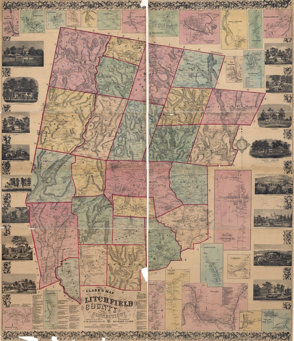 1859 Map of Litchfield County Connecticut