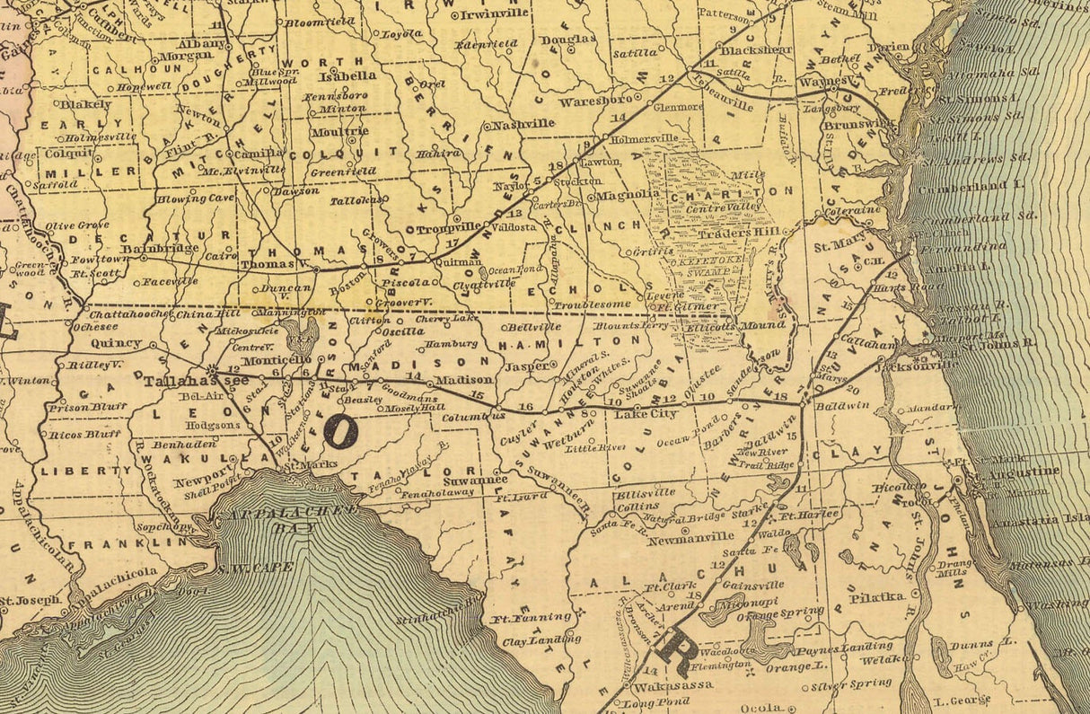 1861 Lloyds Map of the Southern States Showing Railroads Counties Towns and Forts