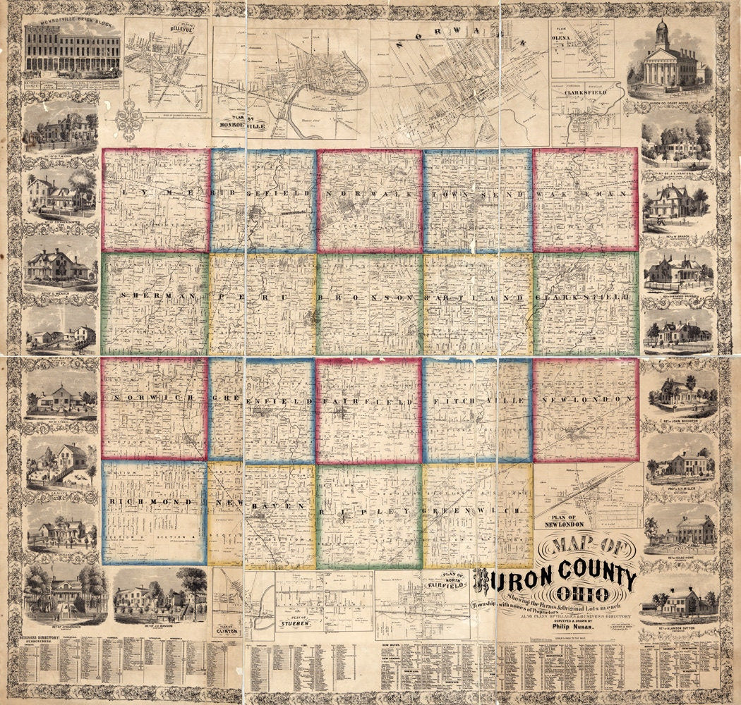 1859 Farm Line Map of Huron County Ohio