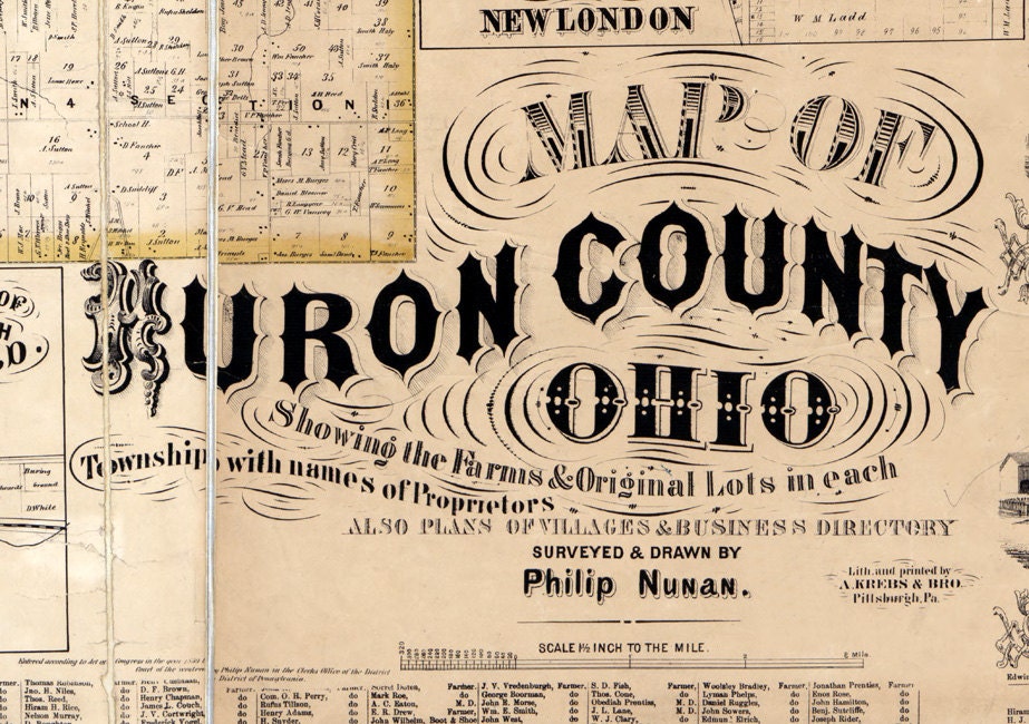 1859 Farm Line Map of Huron County Ohio