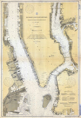 1919 Nautical Chart Map of the Hudson and East Rivers New York Long Island