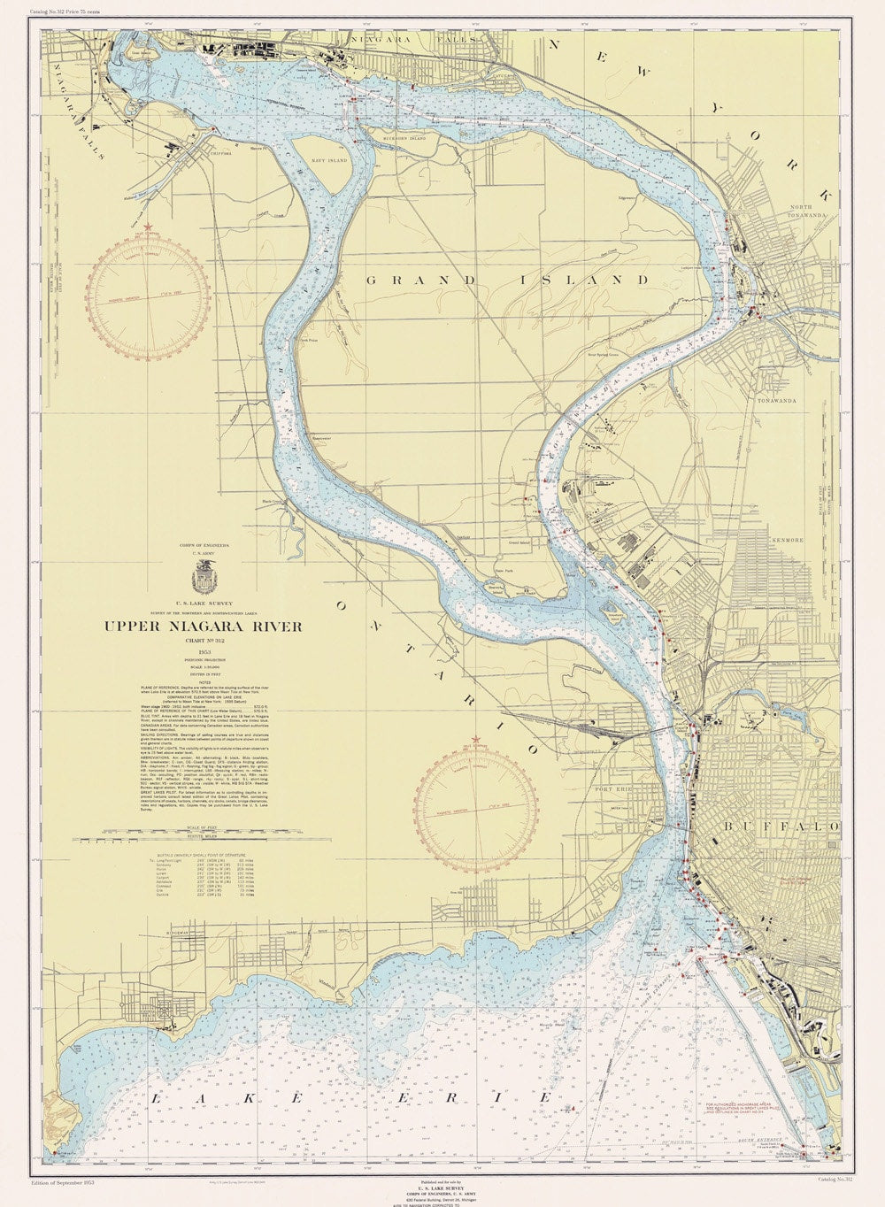 1953 Nautical Chart Map of the Upper Niagara River