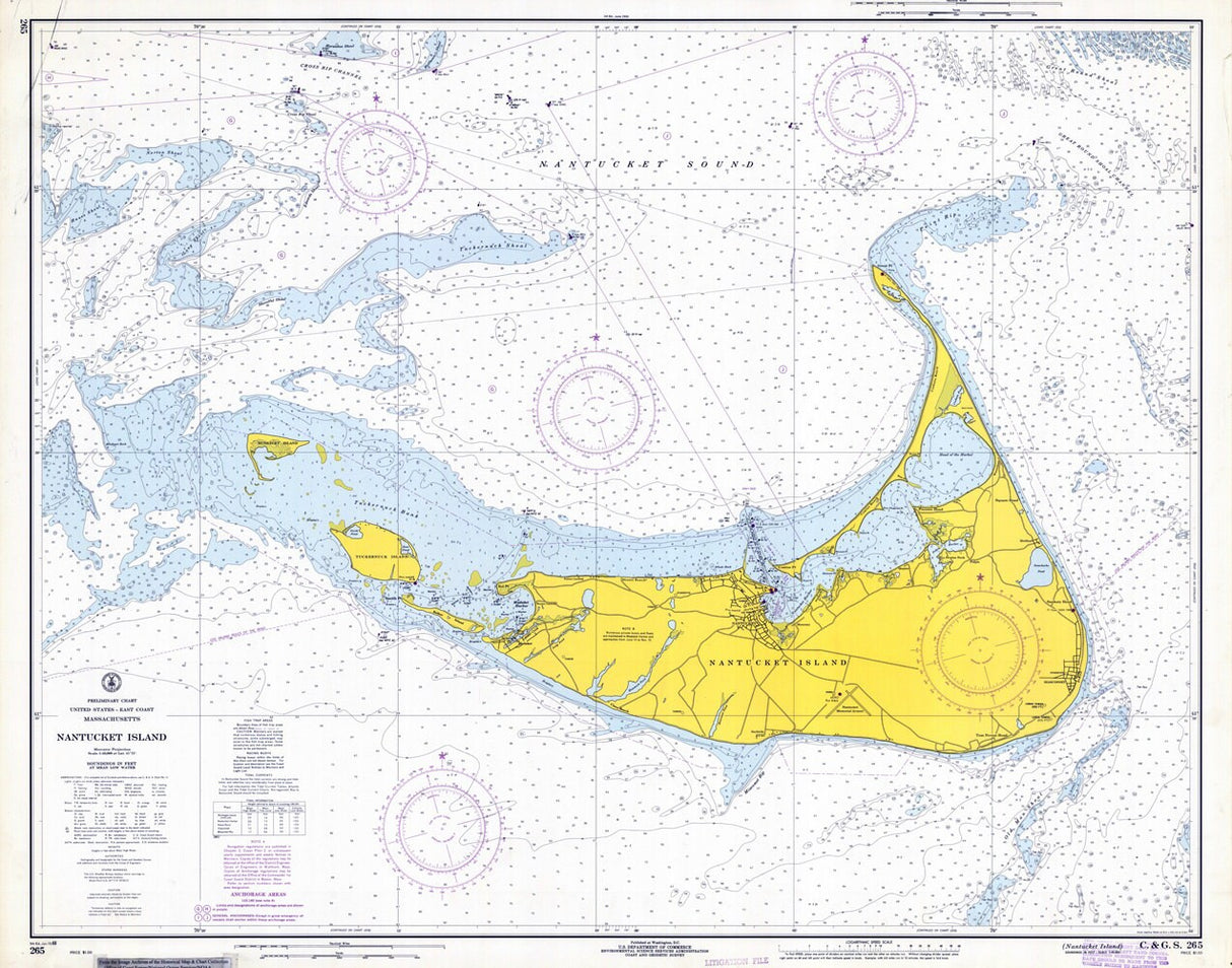 1968 Nautical Chart Map of Nantucket Island