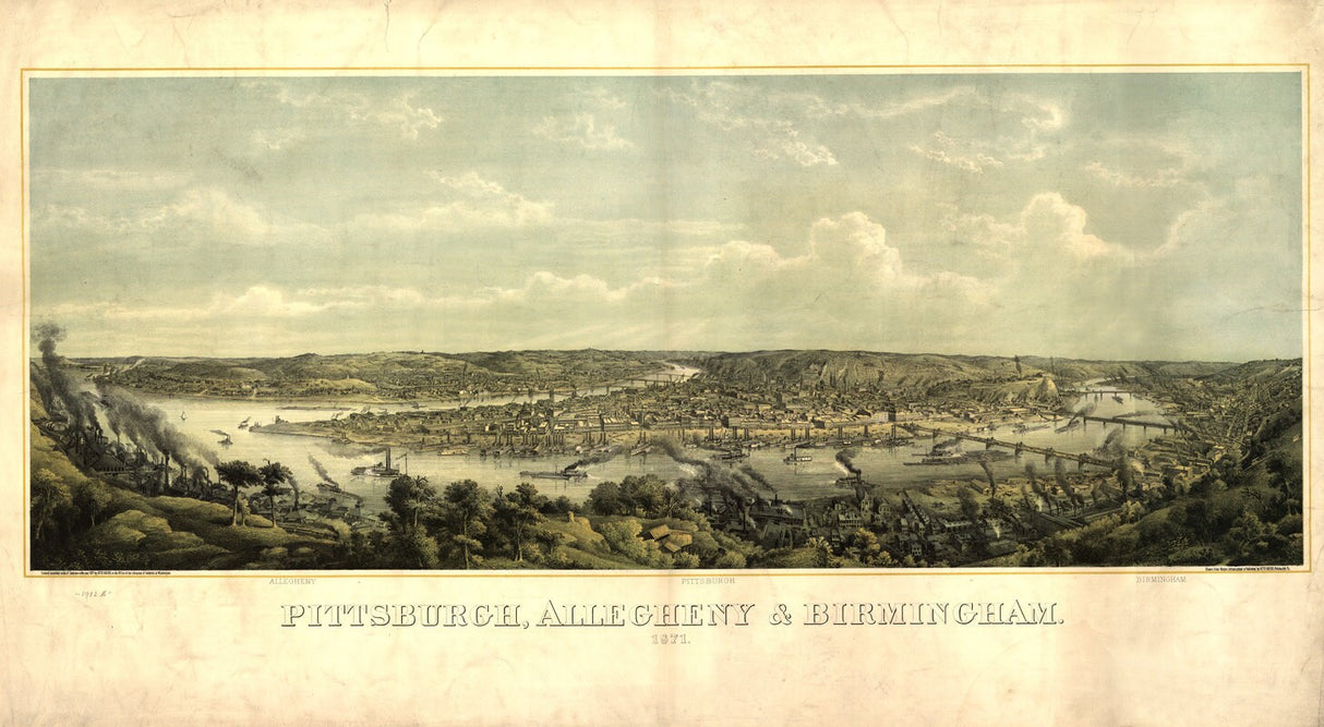 1871 Panoramic Map of Pittsburgh Pennsylvania