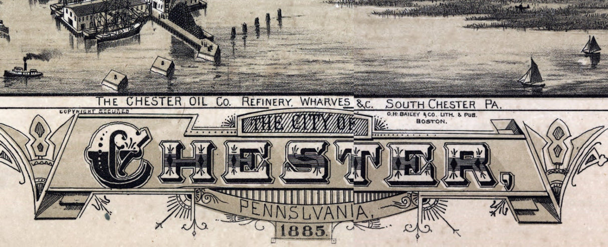 1885 Panoramic Map of Chester Pennsylvania