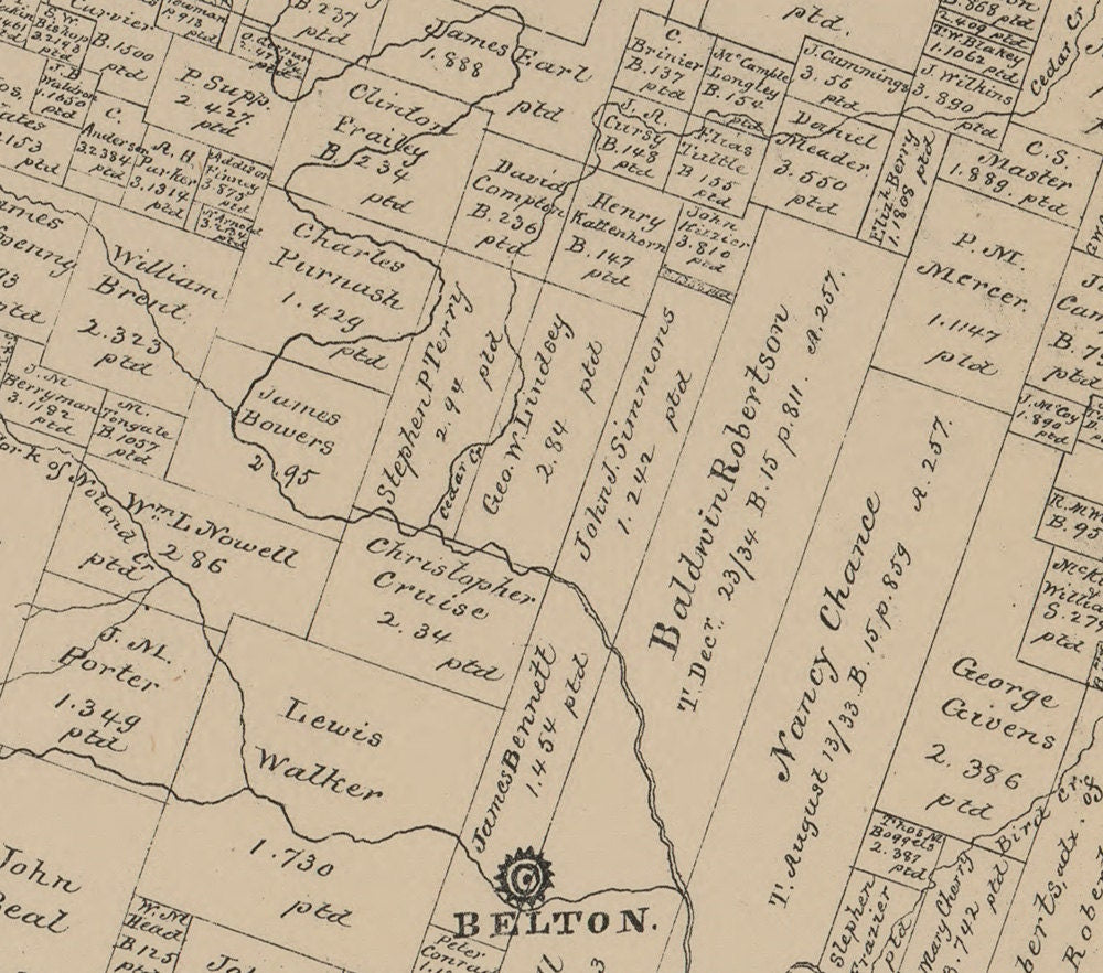 1879 Farm Line Map of Bell County Texas