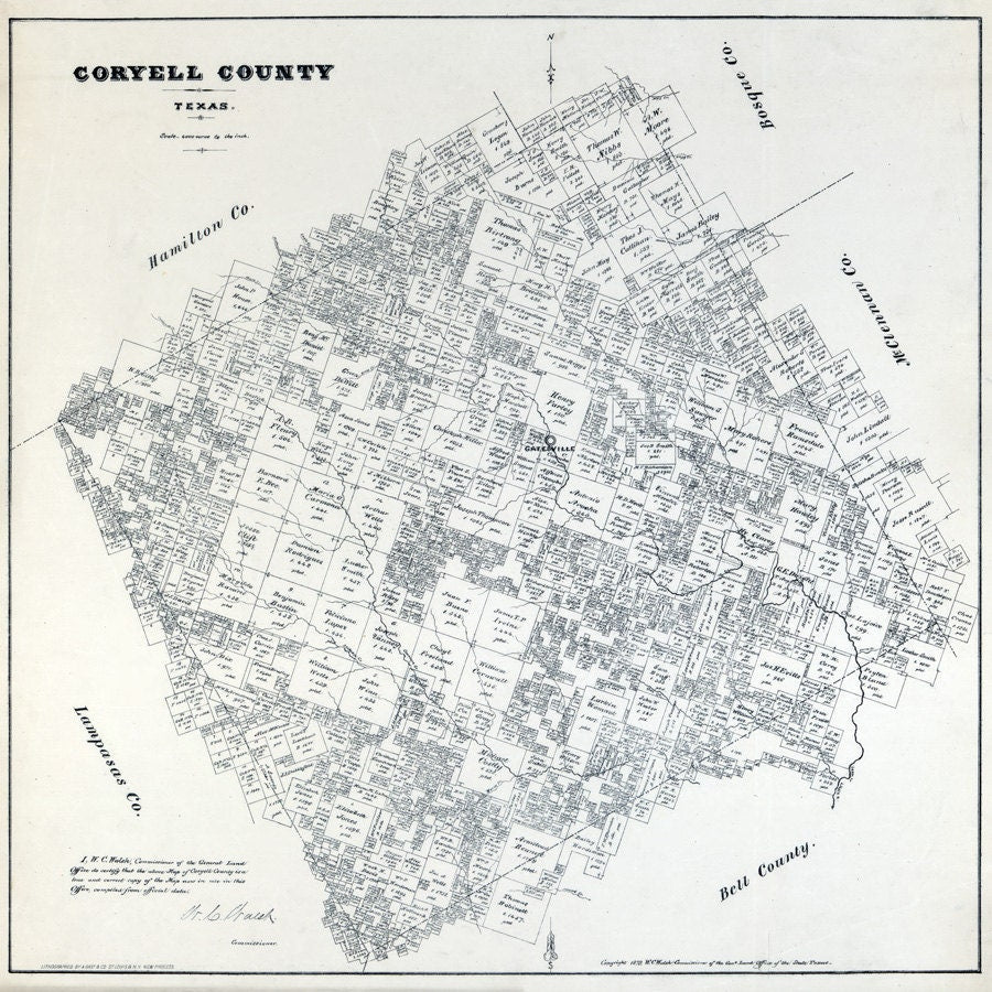 1879 Farm Line Map of Coryell County Texas