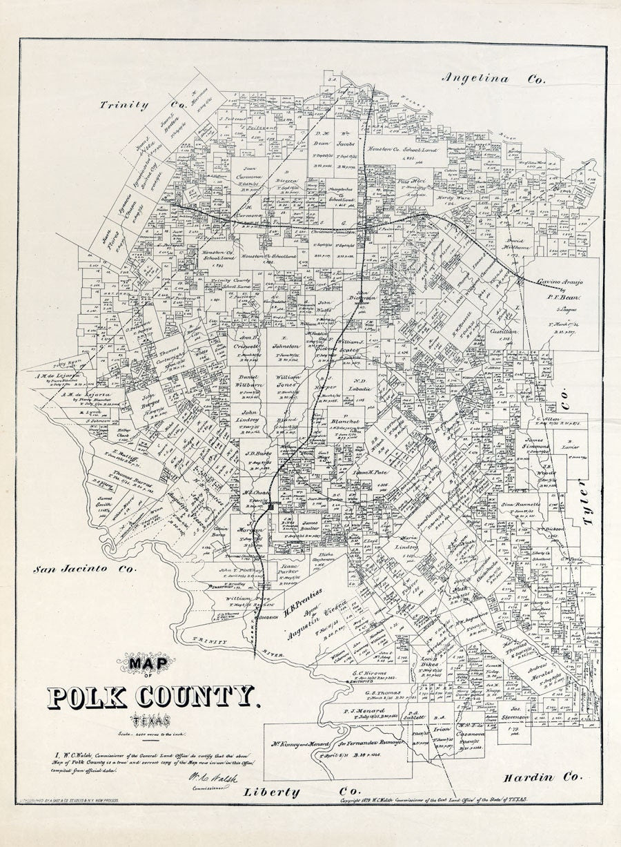 1879 Farm Line Map of Polk County Texas