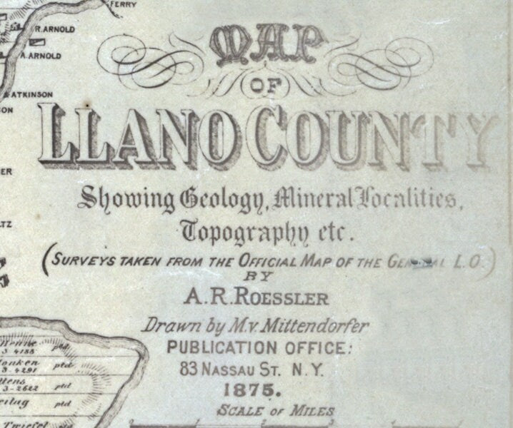 1875 Farm Line Map of Llano County Texas