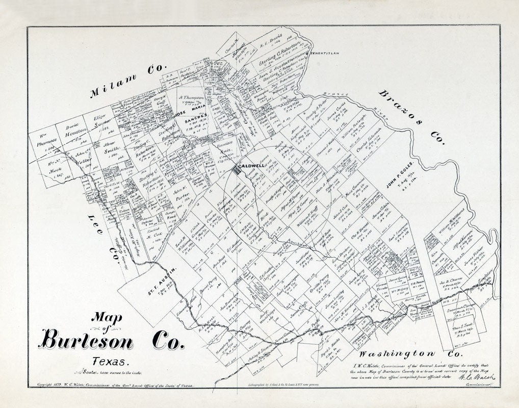 1879 Map of Burleson County Texas