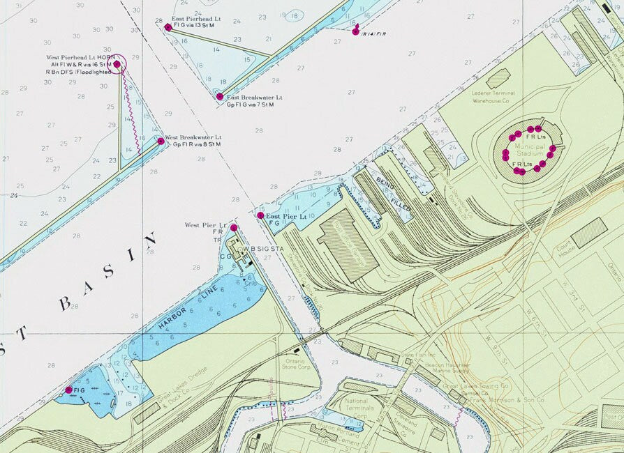 1965 Nautical Map of Cleveland Harbor