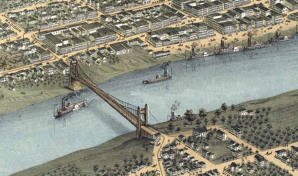 1870 Panoramic Map of Wheeling West Virginia