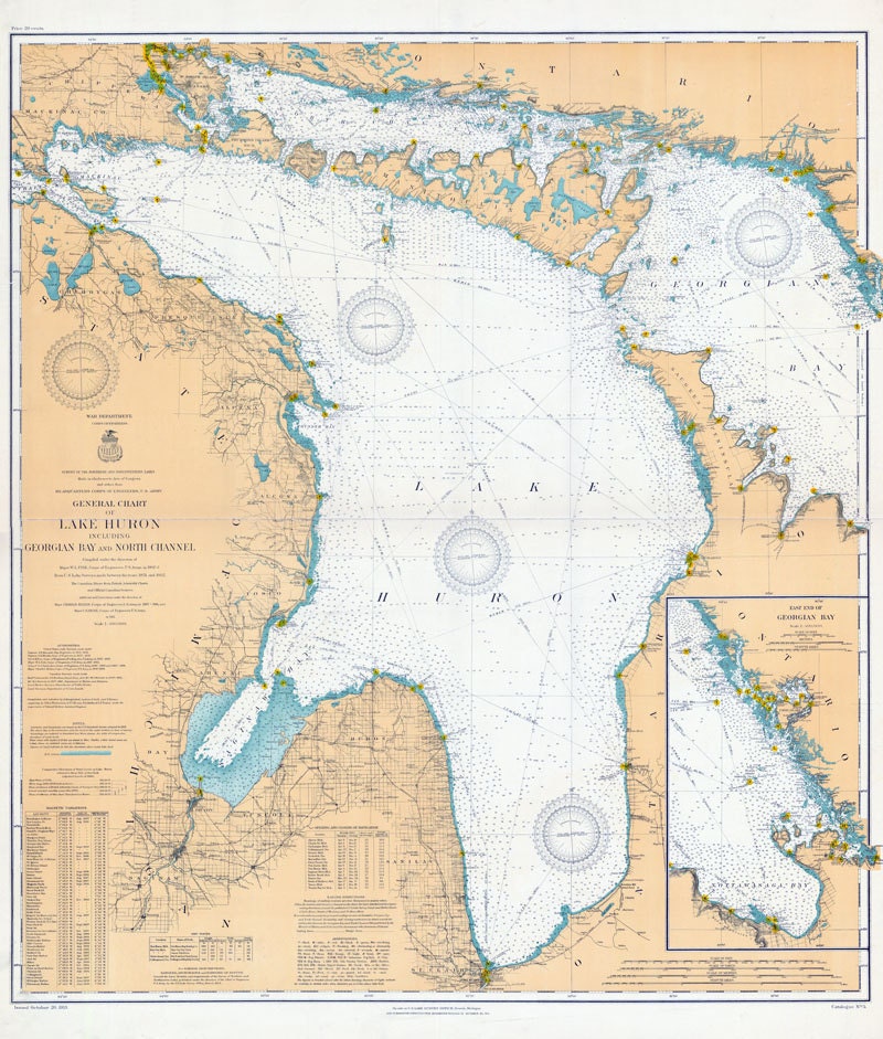 1910 Nautical Map of Lake Huron and Georgian Bay