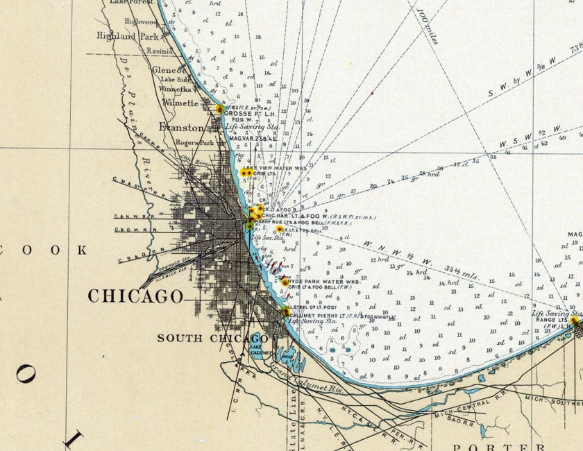 1898 Nautical Map of Lake Michigan