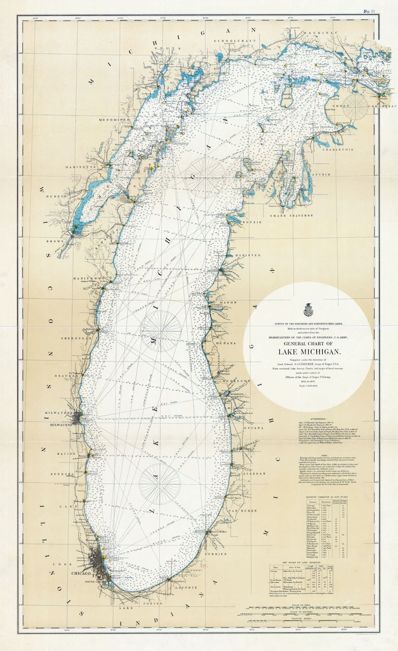 1898 Nautical Map of Lake Michigan