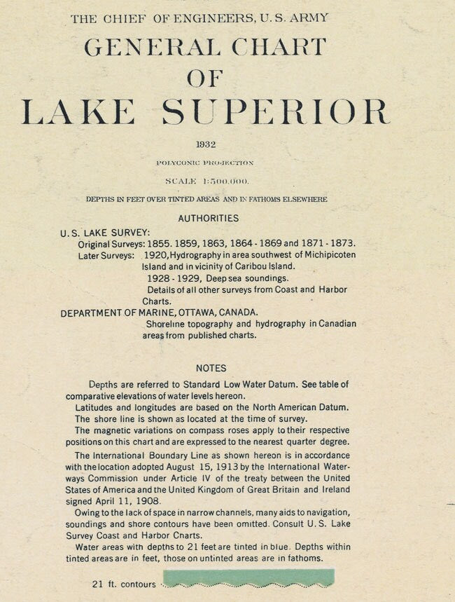 1932 Nautical Map of Lake Superior