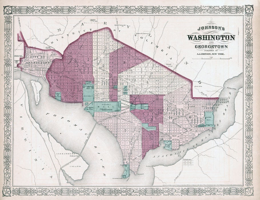1869 Map of Washington DC and Georgetown