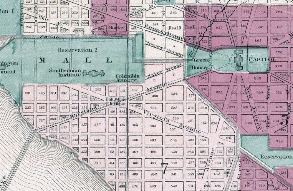 1869 Map of Washington DC and Georgetown