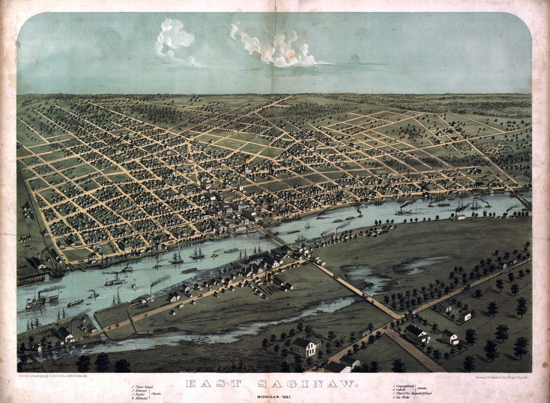 1867 Panoramic Map of East Saginaw Michigan